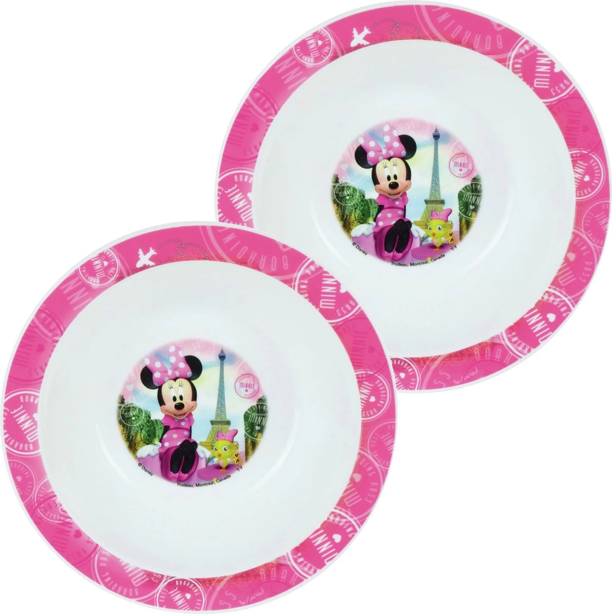 2x Assiette Petit-déjeuner En Plastique Profonde Disney Minnie Mouse 16 Cm - Assiettes Enfant Incassables