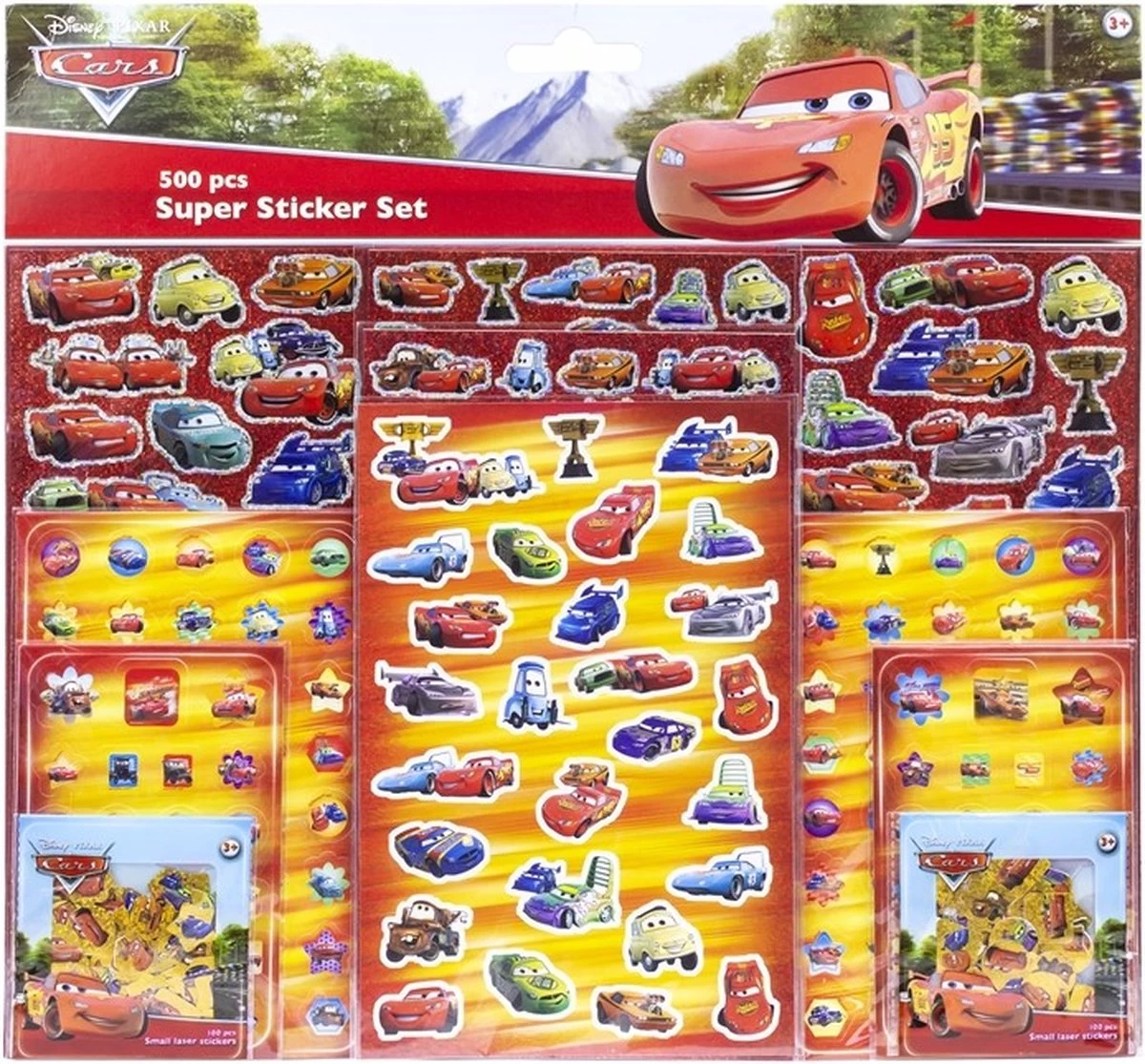 Disney Cars Disney Pixar Cars - MEGA PACK XXL Super Autocollants Pack 39x42cm - 500 Pièces - Lightning McQueen, Mater, Doc Hudson, Sally Carrera, Strip 'The King' Weathers