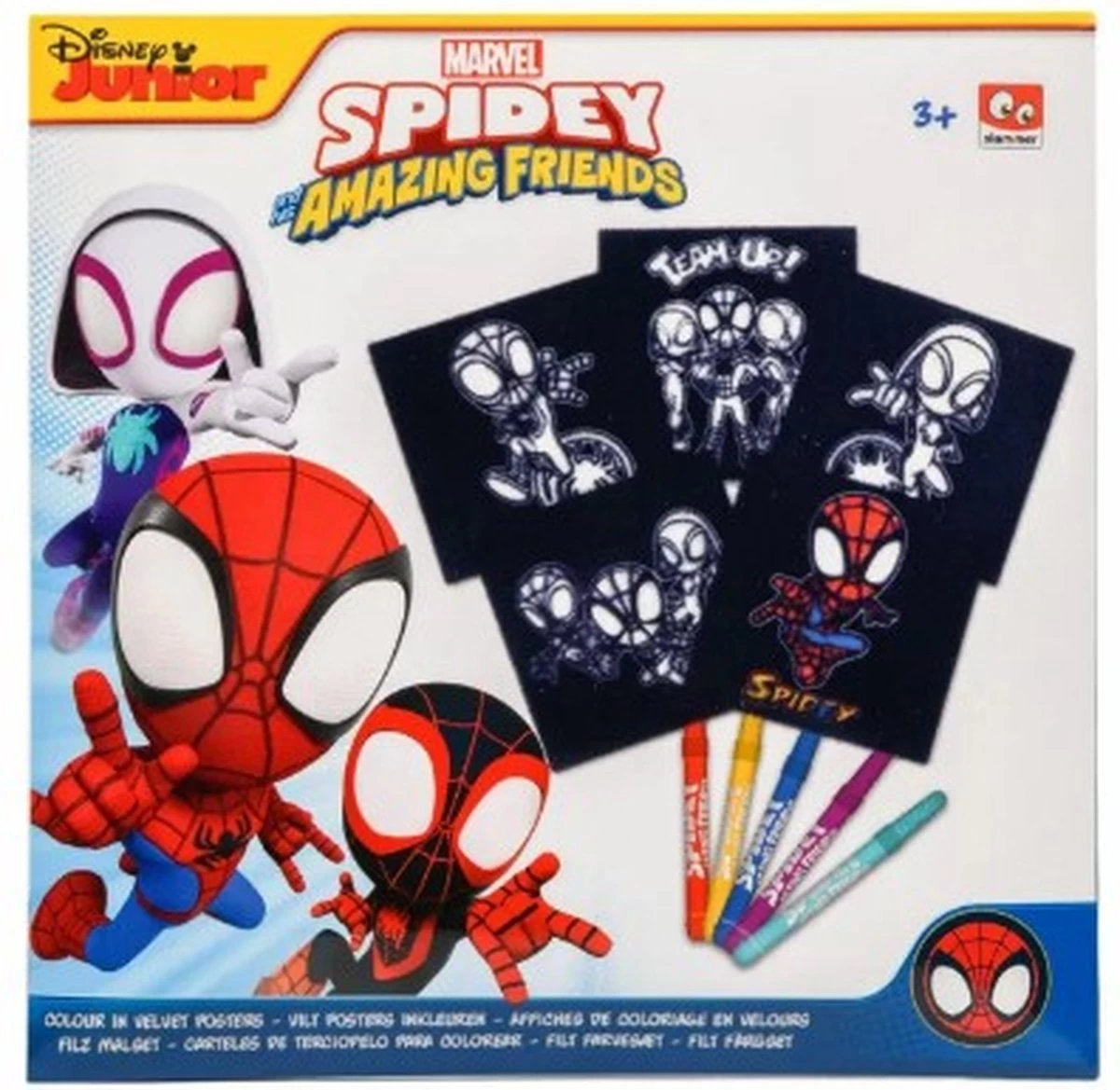 Disney Spidey 5 Feutres - Coloriages En Feutre Spiderman - 5 Pièces - Couleurs En Feutre - 18 X 18 Cm - Coloriages De Luxe De Marvel Avengers Spiderman - Marvel Spidey Amazing Friends Coloriage / Dessin - Jeu Créatif Pour Les Enfants