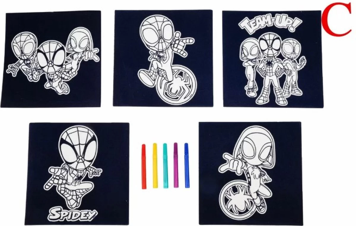 Disney Spidey 5 Feutres - Coloriages En Feutre Spiderman - 5 Pièces - Couleurs En Feutre - 18 X 18 Cm - Coloriages De Luxe De Marvel Avengers Spiderman - Marvel Spidey Amazing Friends Coloriage / Dessin - Jeu Créatif Pour Les Enfants – Image 2