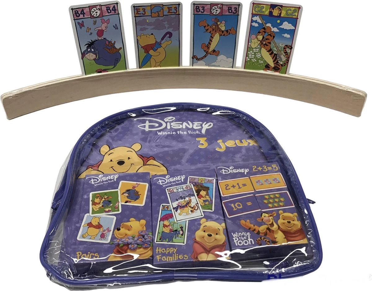 Disney Porte-cartes En Bois / Sac à Dos Winnie L'ourson Avec 3 Jeux De Cartes Différents Avec Noeud De Carte / Porte-photo / Support Photo - 50 Cm - Pour Les Enfants - Porte-cartes Porte-cartes Stand