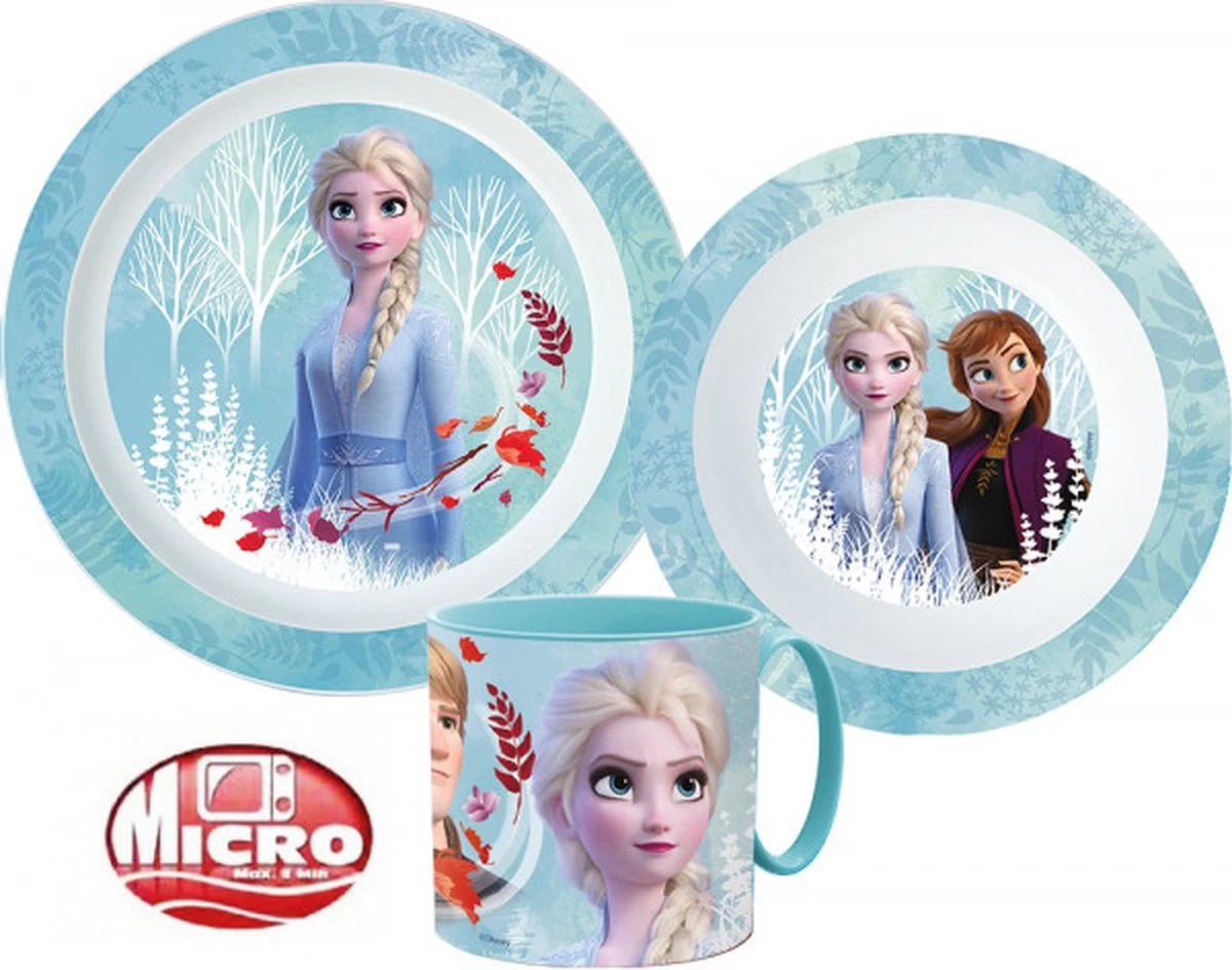 Disney Frozen Breakfast Set 3 Pièces - Services De Table Frozen - Sans BPA - Ensemble Déjeuner - Assiette Frozen - Tasse Frozen - Cadeau Fille - Cadeau D'anniversaire Fille