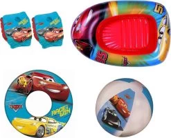 Forfait D'été Cars | Forfait Amusant | Jouets D'été | Bouée De Natation | Brassards | Ballon De Plage | Bateau Pneumatique 102 X 69CM! | 4 En 1 | Plaisirs De L'eau