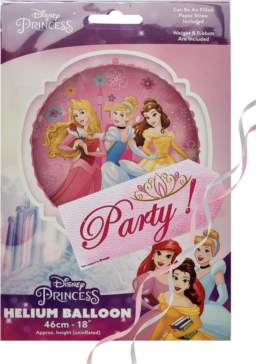 Ballon Aluminium Disney Princess - Princesses - Gonflable Ou à Remplir D'hélium - 46 Cm - Réutilisable - Avec Paille En Carton, Poids, 2 Rubans De 1,5 M Et Une étiquette - Aurora - Cendrillon - Belle - Ballon - Décoration - Fête D'enfants – Image 3