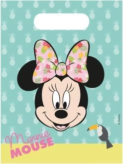 12x Disney Minnie Mouse Fête à Thème Tropical Sacs à Distribuer / Bonbons Sacs 6 X 23 Cm - Sacs De Fête - Fournitures De Fête Pour Enfants
