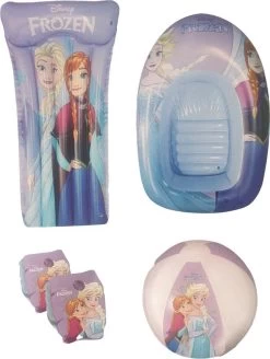 Disney Forfait été Frozen | Forfait Amusant | Jouets D'été | Matelas Pneumatique 119 X 61CM! | Brassards | Ballon De Plage | Bateau Pneumatique 102 X 69CM! | 4 En 1 | Plaisirs De L'eau | Filles | Filles